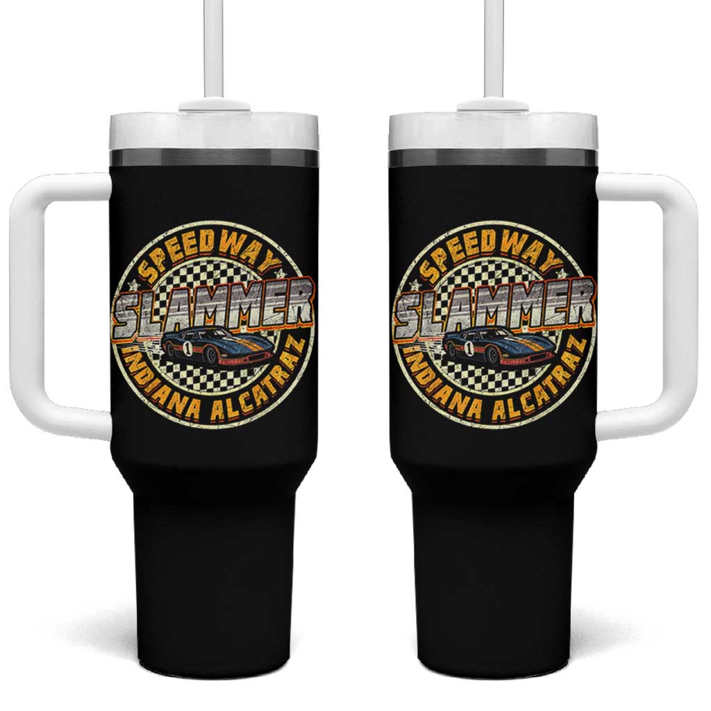 Speedway Slammer 2025 Tumbler With Handle Indiana Alcatraz Retro Vintage Racing Graphic - Wonder Print Shop
