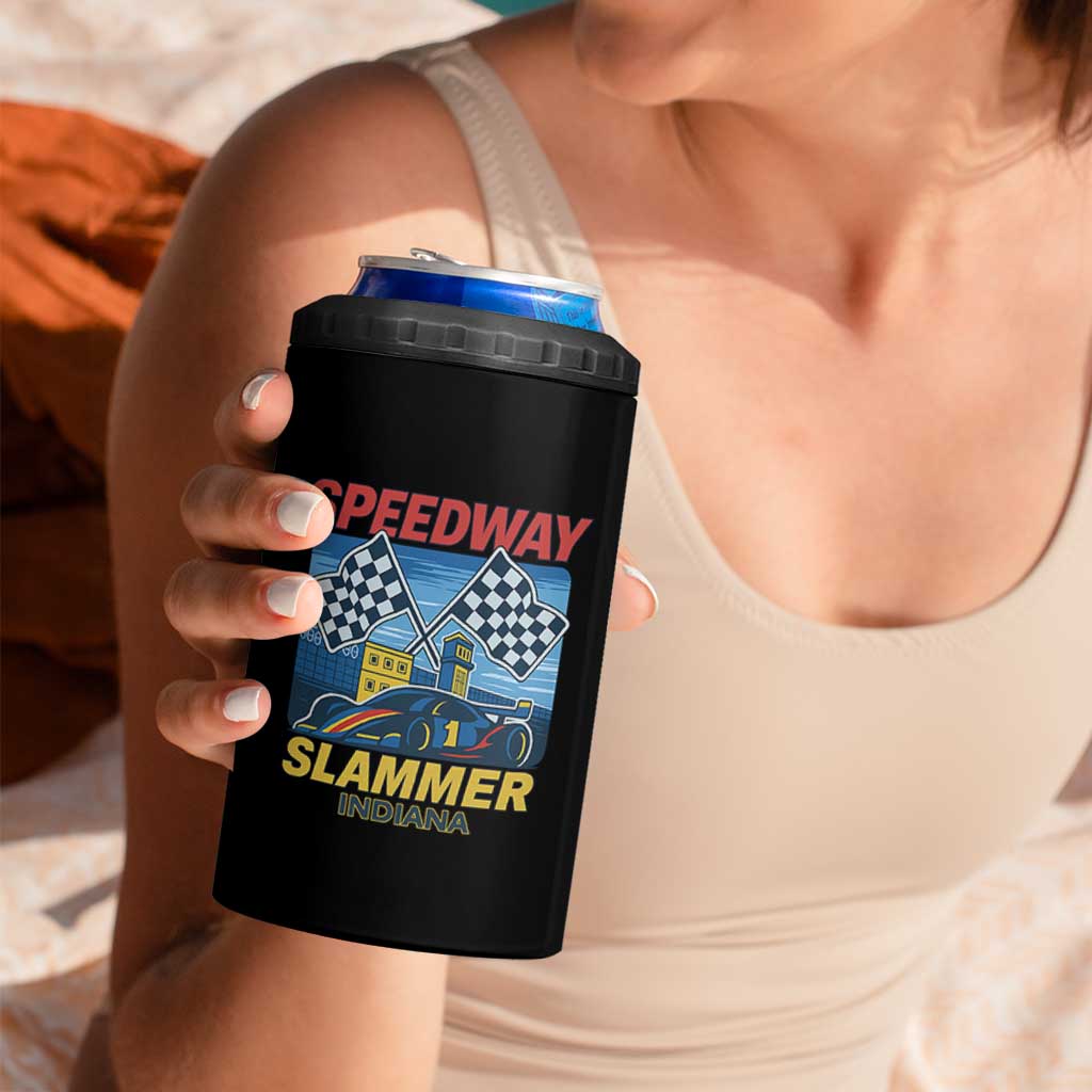 Speedway Slammer 2025 4 in 1 Can Cooler Tumbler Indiana Alcatraz Vintage Racing Graphic - Wonder Print Shop