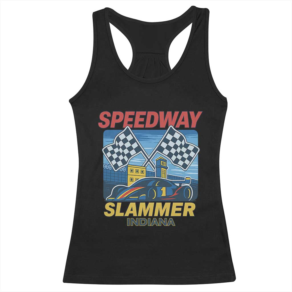 Speedway Slammer 2025 Racerback Tank Top Indiana Alcatraz Vintage Racing Graphic - Wonder Print Shop