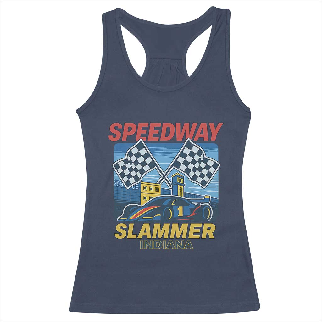 Speedway Slammer 2025 Racerback Tank Top Indiana Alcatraz Vintage Racing Graphic - Wonder Print Shop