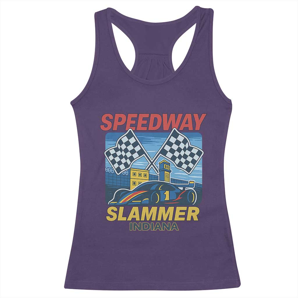 Speedway Slammer 2025 Racerback Tank Top Indiana Alcatraz Vintage Racing Graphic - Wonder Print Shop
