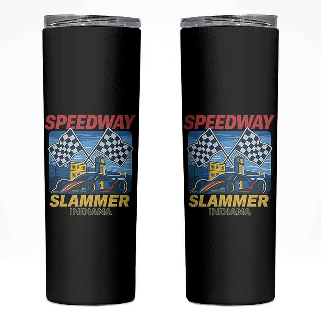 Speedway Slammer 2025 Skinny Tumbler Indiana Alcatraz Vintage Racing Graphic - Wonder Print Shop