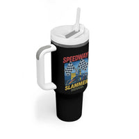 Speedway Slammer 2025 Tumbler With Handle Indiana Alcatraz Vintage Racing Graphic - Wonder Print Shop