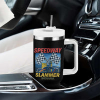 Speedway Slammer 2025 Tumbler With Handle Indiana Alcatraz Vintage Racing Graphic - Wonder Print Shop