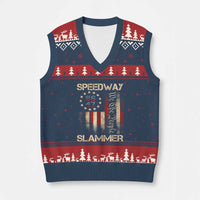 Speedway Slammer 2025 V-Neck Knit Sweater Vest We The People Patriotic Distressed American Flag - Wonder Print Shop