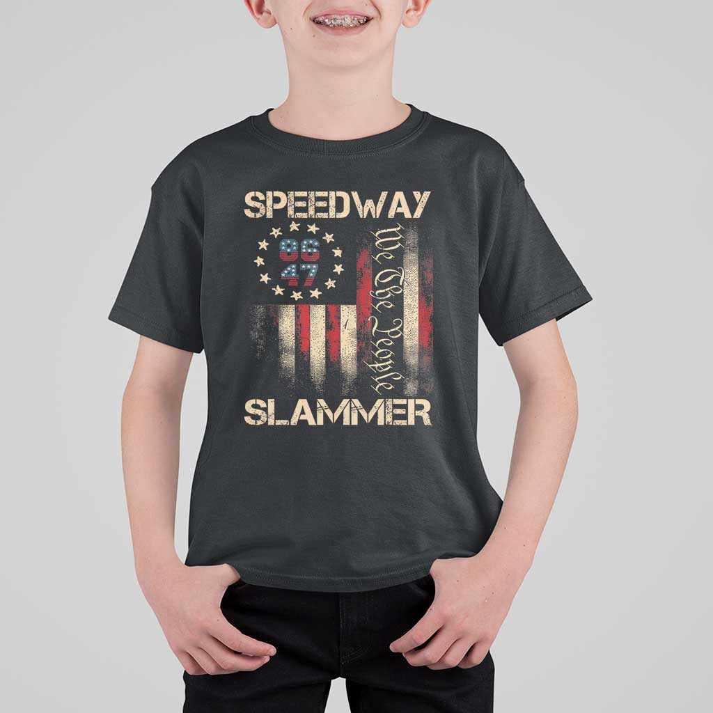 Speedway Slammer 2025 T Shirt For Kid We The People Patriotic Distressed American Flag - Wonder Print Shop