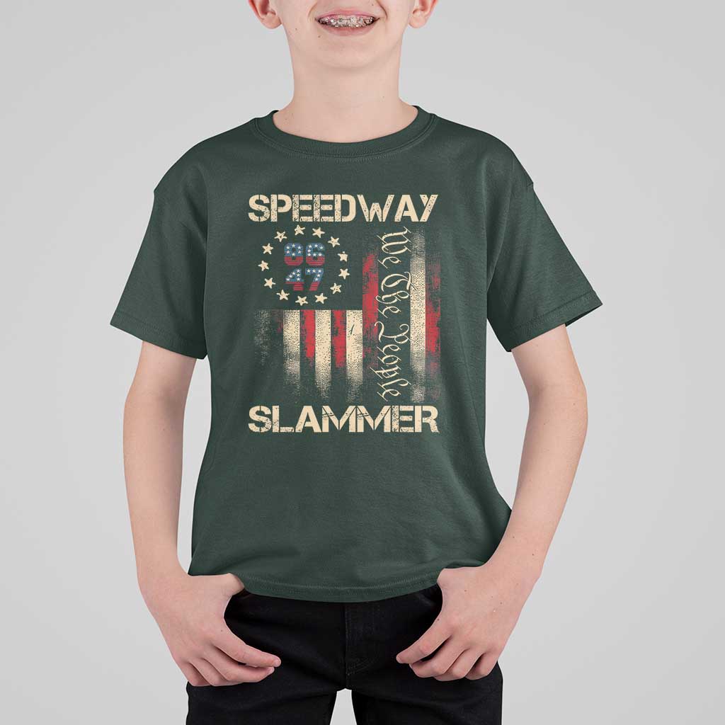 Speedway Slammer 2025 T Shirt For Kid We The People Patriotic Distressed American Flag - Wonder Print Shop