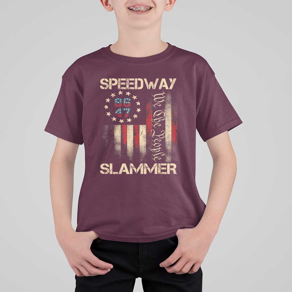 Speedway Slammer 2025 T Shirt For Kid We The People Patriotic Distressed American Flag - Wonder Print Shop