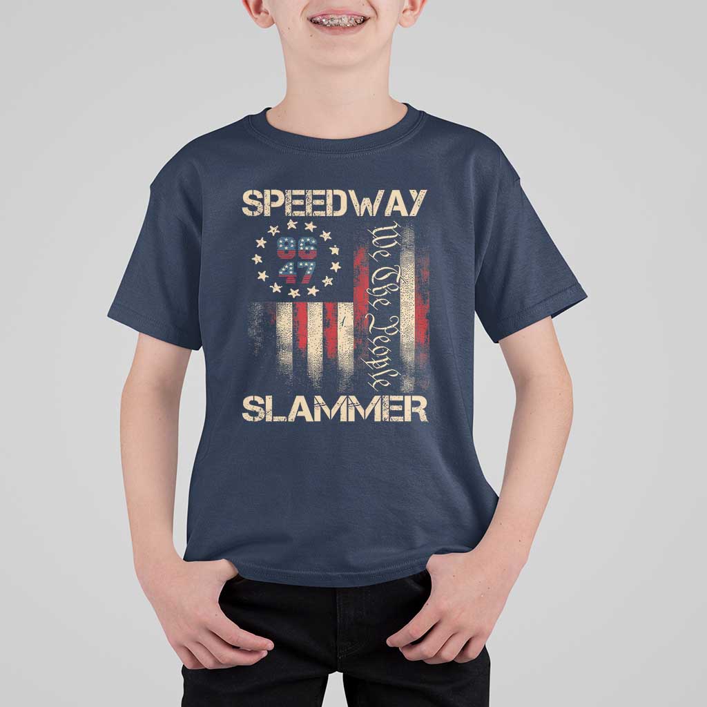 Speedway Slammer 2025 T Shirt For Kid We The People Patriotic Distressed American Flag - Wonder Print Shop