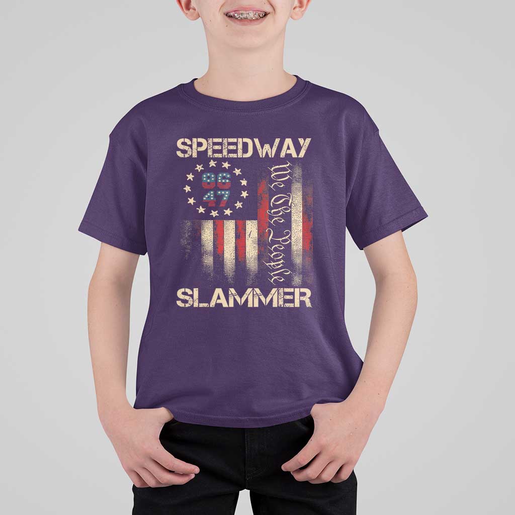 Speedway Slammer 2025 T Shirt For Kid We The People Patriotic Distressed American Flag - Wonder Print Shop