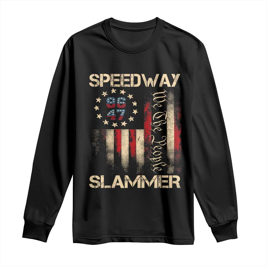 Speedway Slammer 2025 Long Sleeve Shirt We The People Patriotic Distressed American Flag - Wonder Print Shop