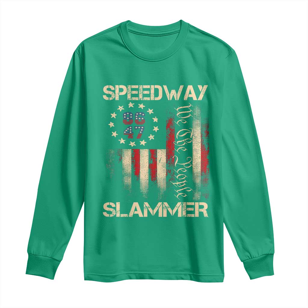 Speedway Slammer 2025 Long Sleeve Shirt We The People Patriotic Distressed American Flag - Wonder Print Shop