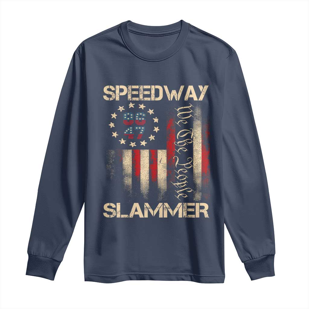 Speedway Slammer 2025 Long Sleeve Shirt We The People Patriotic Distressed American Flag - Wonder Print Shop