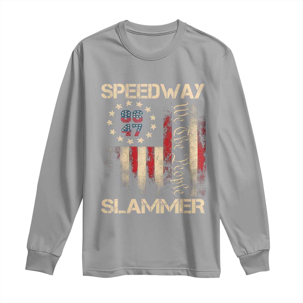 Speedway Slammer 2025 Long Sleeve Shirt We The People Patriotic Distressed American Flag - Wonder Print Shop