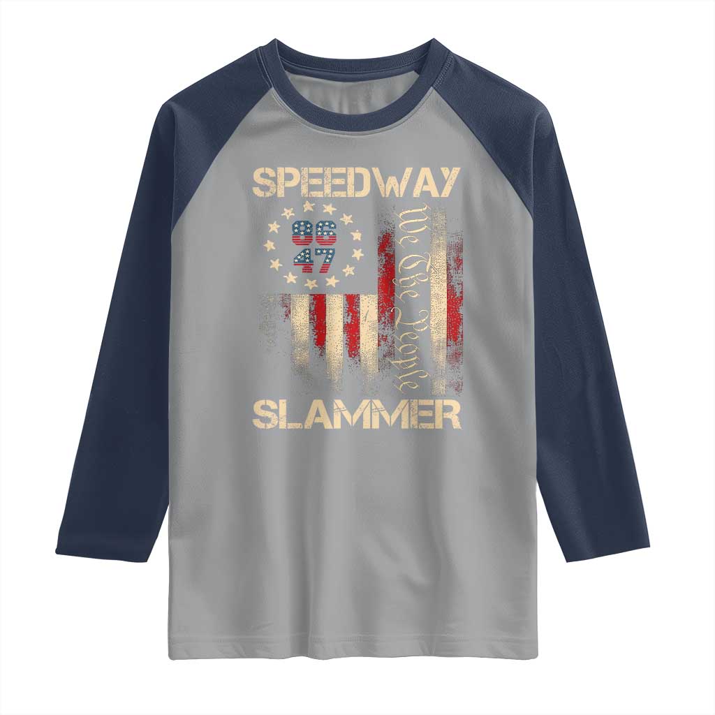 Speedway Slammer 2025 Raglan Shirt We The People Patriotic Distressed American Flag - Wonder Print Shop