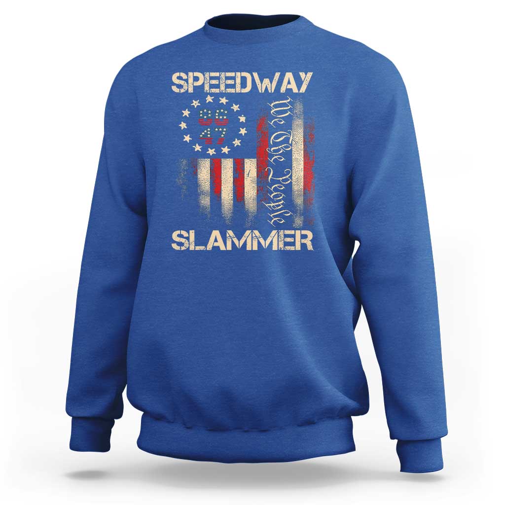 Speedway Slammer 2025 Sweatshirt We The People Patriotic Distressed American Flag - Wonder Print Shop