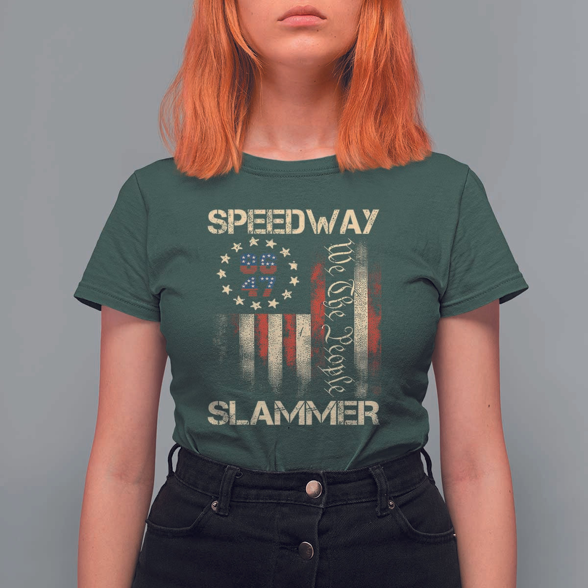 Speedway Slammer 2025 T Shirt For Women We The People Patriotic Distressed American Flag - Wonder Print Shop