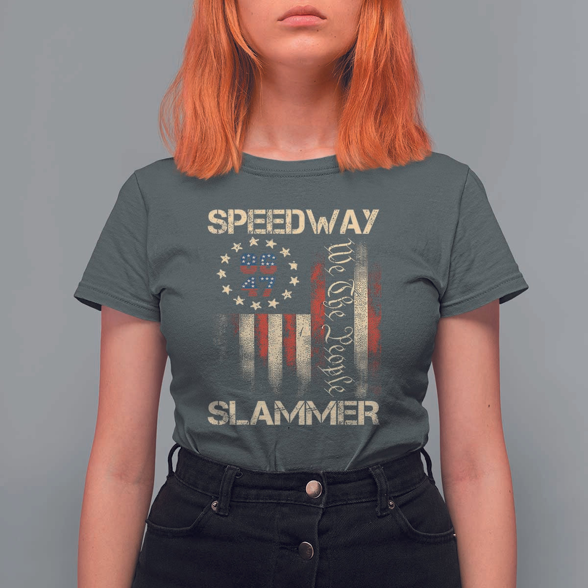 Speedway Slammer 2025 T Shirt For Women We The People Patriotic Distressed American Flag - Wonder Print Shop