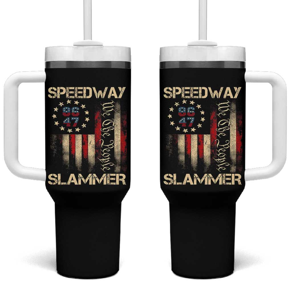 Speedway Slammer 2025 Tumbler With Handle We The People Patriotic Distressed American Flag - Wonder Print Shop