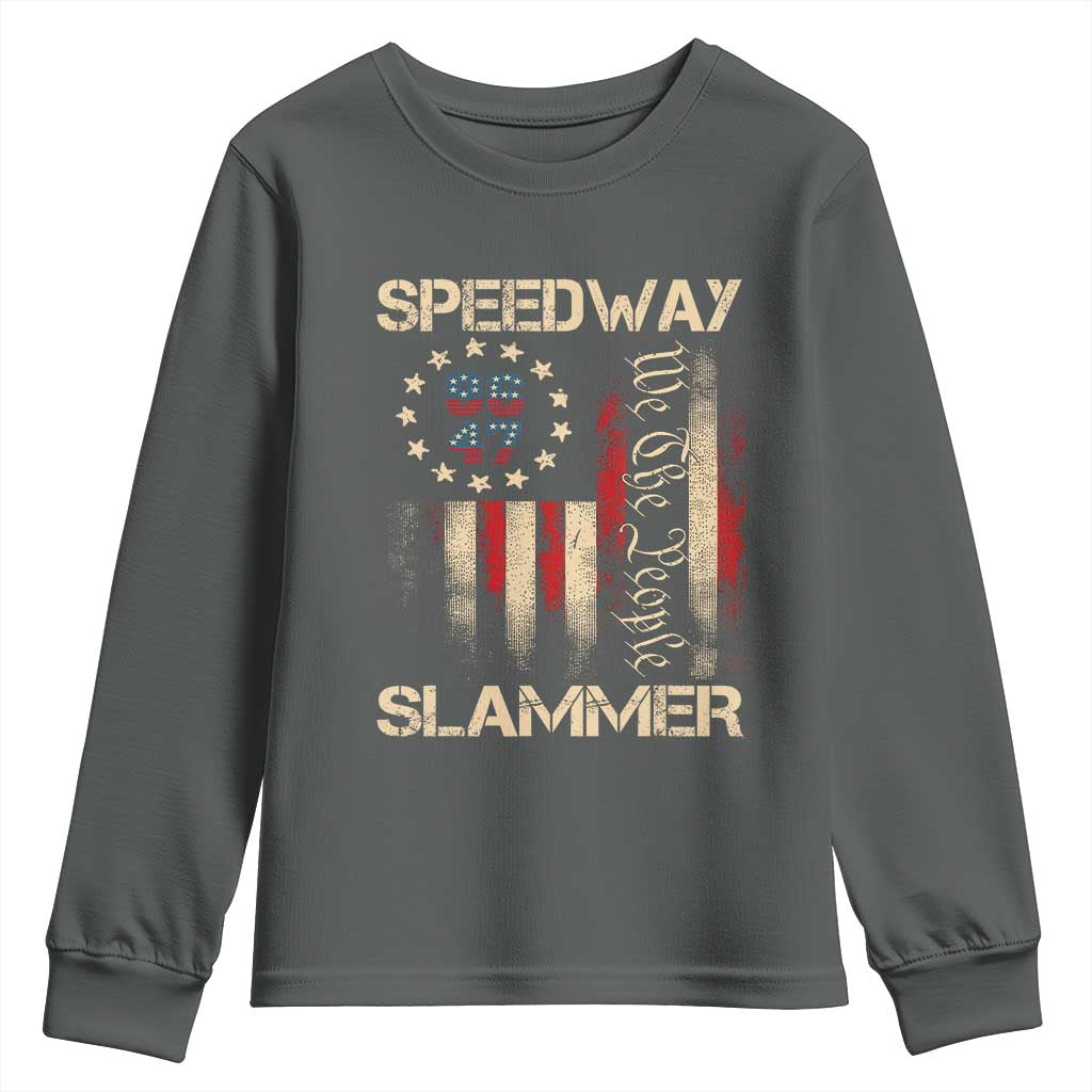 Speedway Slammer 2025 Youth Sweatshirt We The People Patriotic Distressed American Flag - Wonder Print Shop