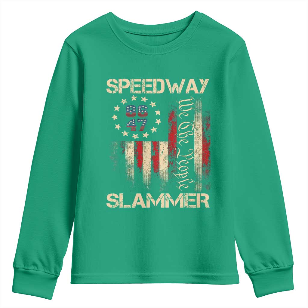 Speedway Slammer 2025 Youth Sweatshirt We The People Patriotic Distressed American Flag - Wonder Print Shop