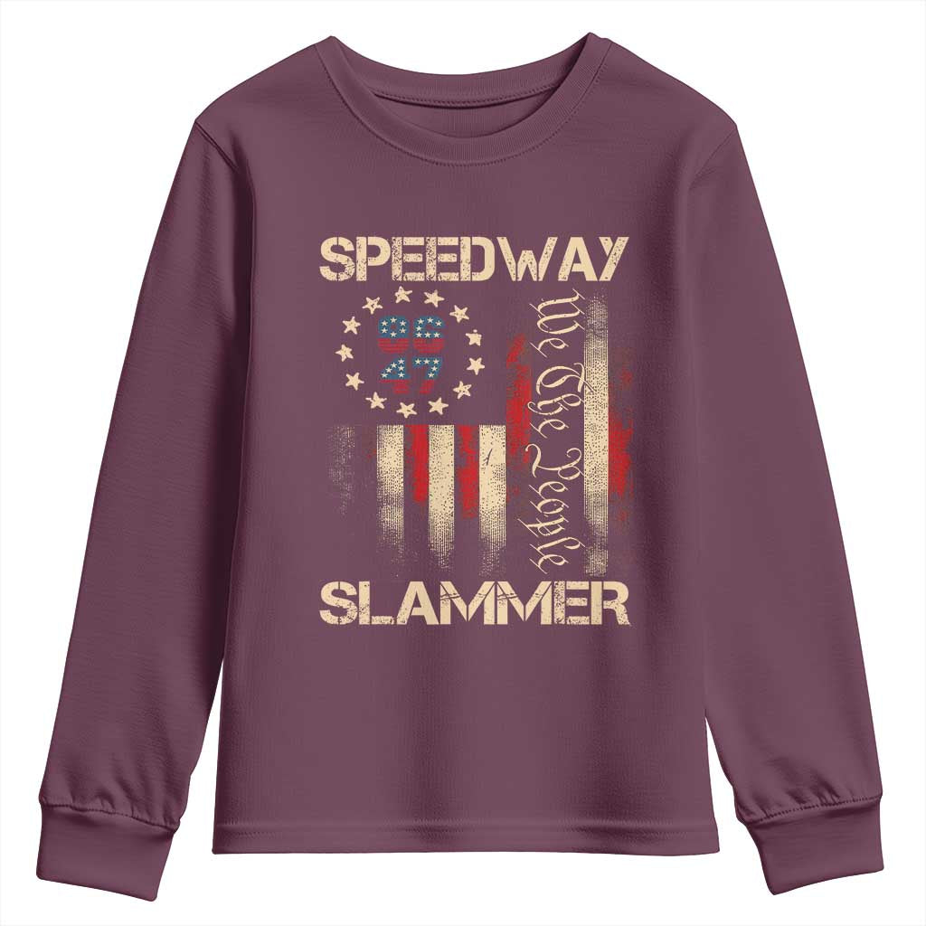 Speedway Slammer 2025 Youth Sweatshirt We The People Patriotic Distressed American Flag - Wonder Print Shop