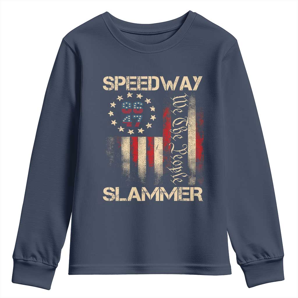 Speedway Slammer 2025 Youth Sweatshirt We The People Patriotic Distressed American Flag - Wonder Print Shop
