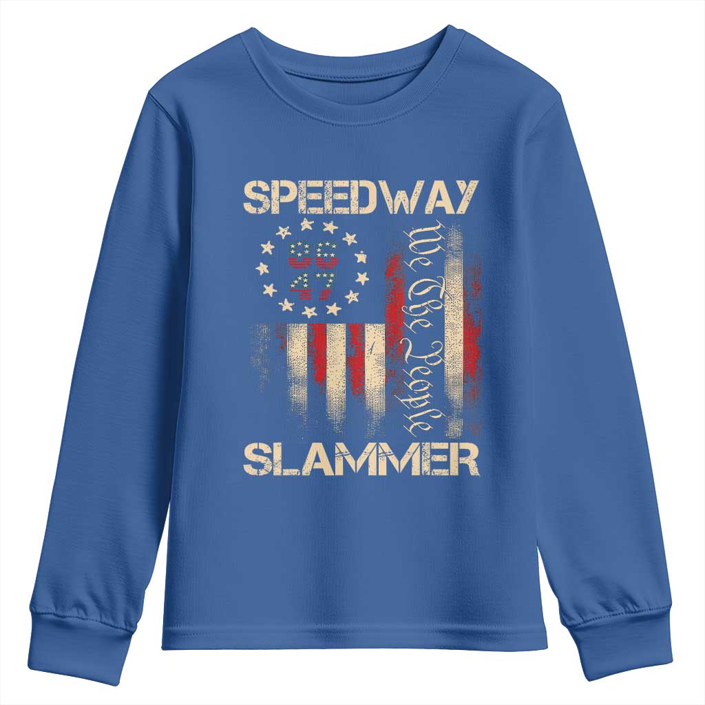 Speedway Slammer 2025 Youth Sweatshirt We The People Patriotic Distressed American Flag - Wonder Print Shop
