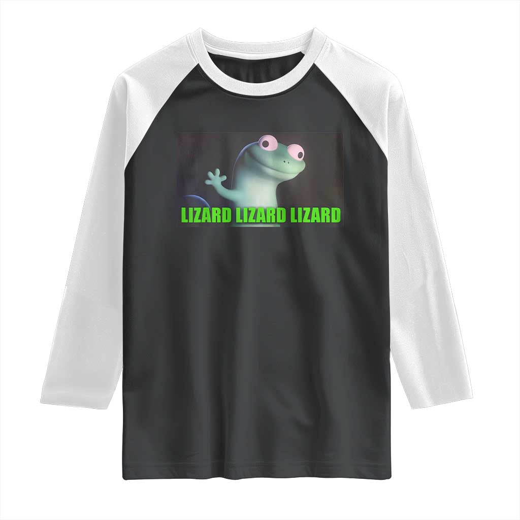 Funny Lizard Lizard Lizard Raglan Shirt Weirdcore Gecko Meme - Wonder Print Shop
