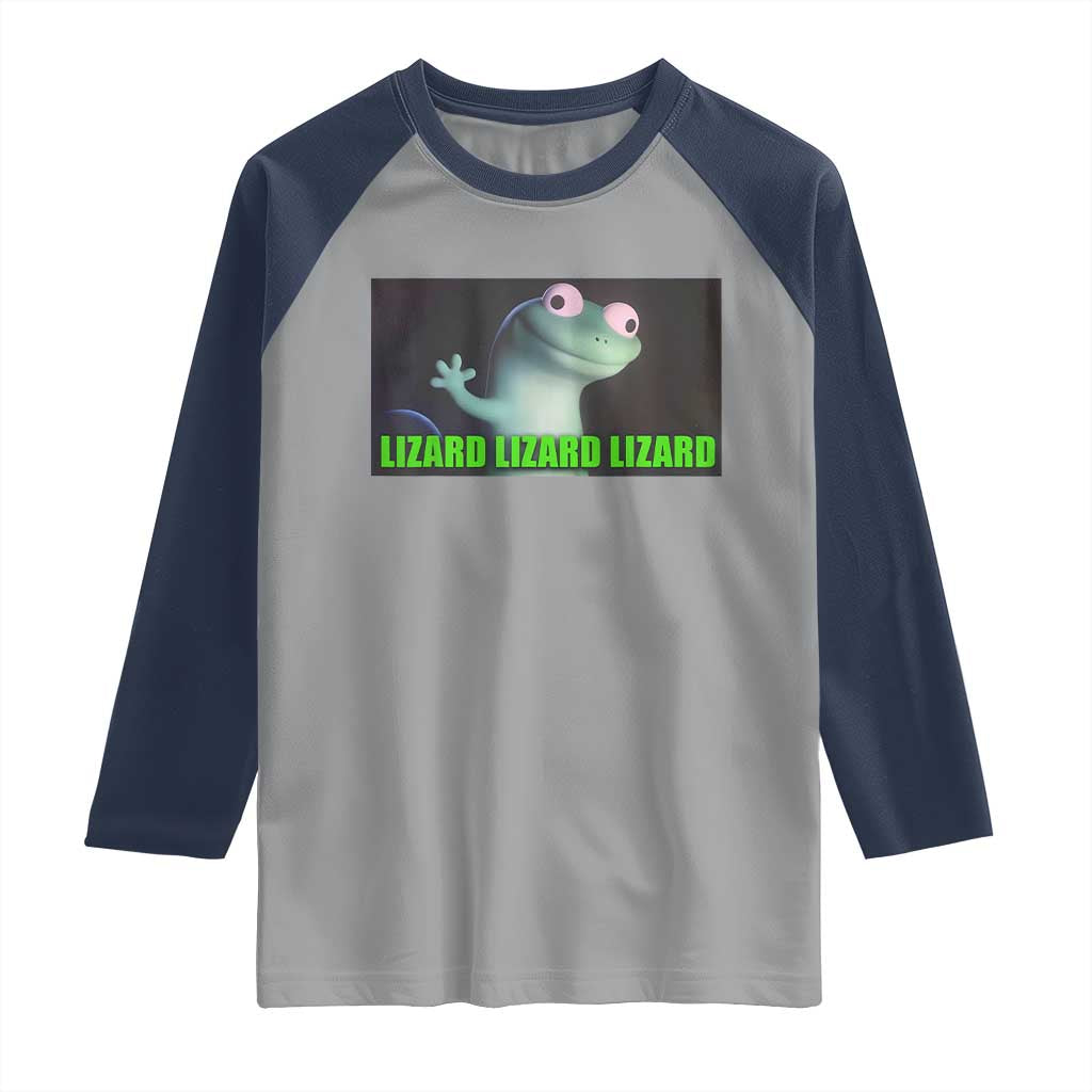 Funny Lizard Lizard Lizard Raglan Shirt Weirdcore Gecko Meme - Wonder Print Shop