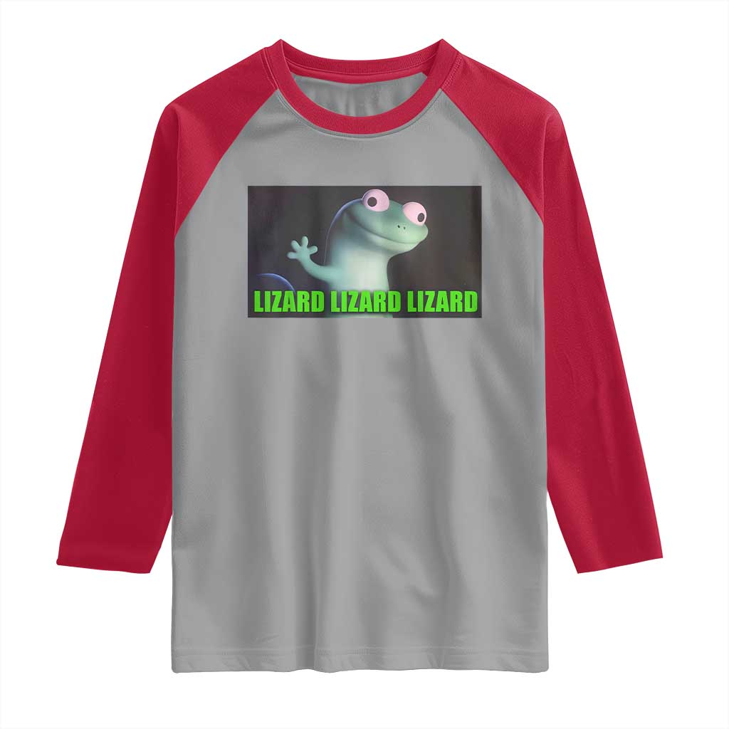 Funny Lizard Lizard Lizard Raglan Shirt Weirdcore Gecko Meme - Wonder Print Shop