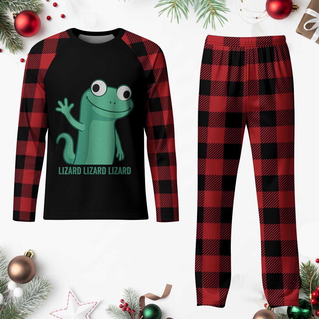 Funny Lizard Lizard Lizard Plaid Pajama Set Cute Gecko Reptile Meme - Wonder Print Shop