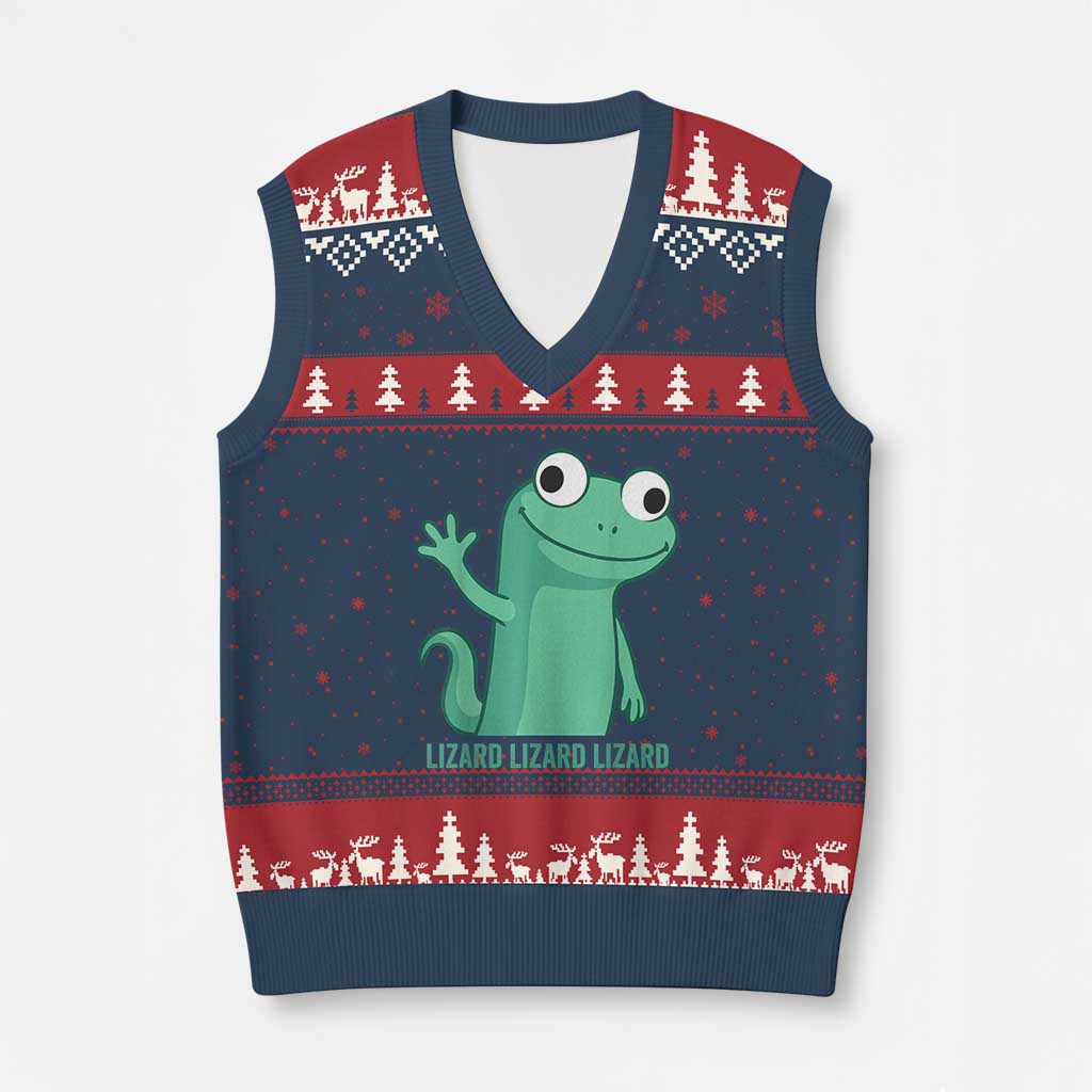 Funny Lizard Lizard Lizard V-Neck Knit Sweater Vest Cute Gecko Reptile Meme - Wonder Print Shop
