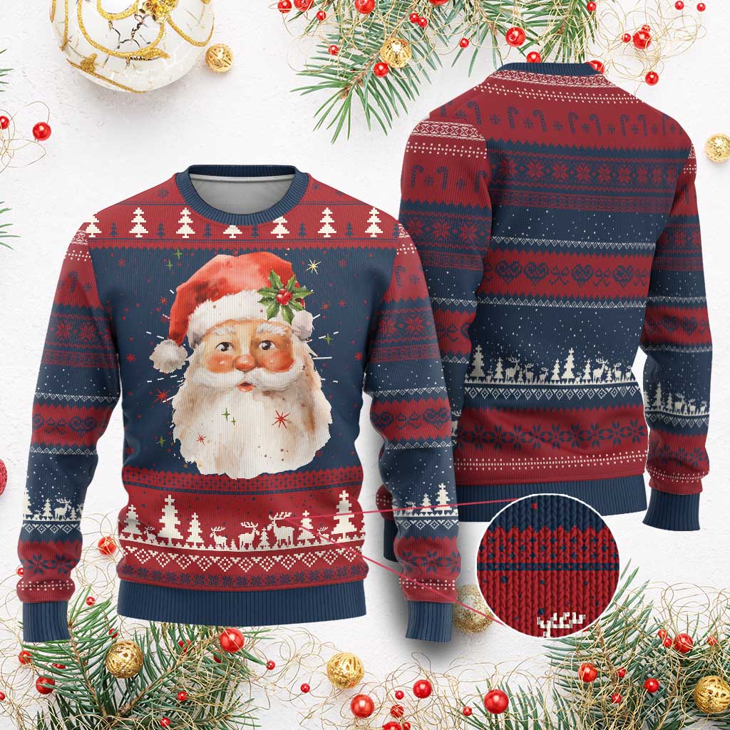 Retro Vintage Christmas Santa Claus Face Xmas Old Fashioned Ugly Christmas Sweater - Wonder Print Shop