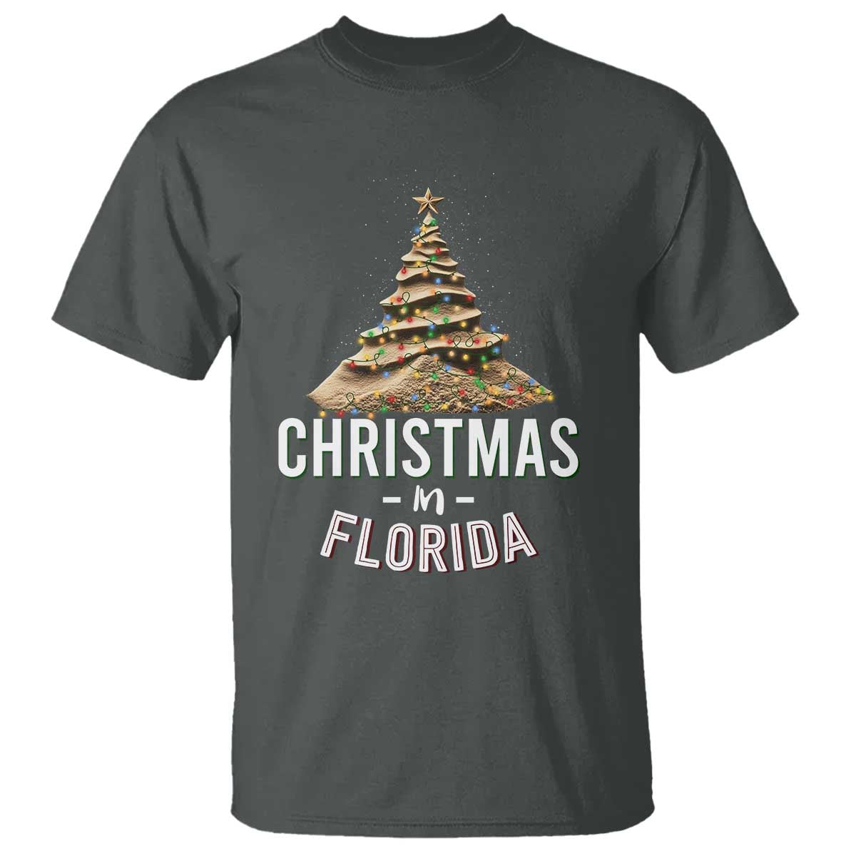 Christmas In Florida T Shirt Sand Xmas Tree Lights Family Vacation - Wonder Print Shop