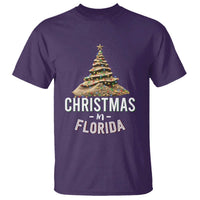 Christmas In Florida T Shirt Sand Xmas Tree Lights Family Vacation - Wonder Print Shop