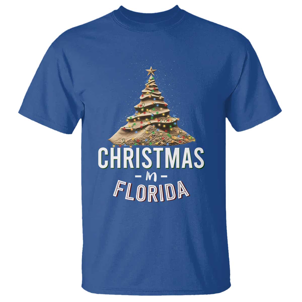 Christmas In Florida T Shirt Sand Xmas Tree Lights Family Vacation - Wonder Print Shop