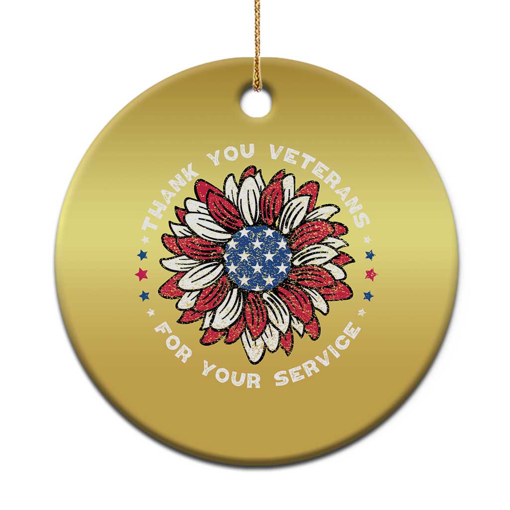 Thank You Veterans Christmas Ornament American Flag Sunflower Military Tribute - Wonder Print Shop