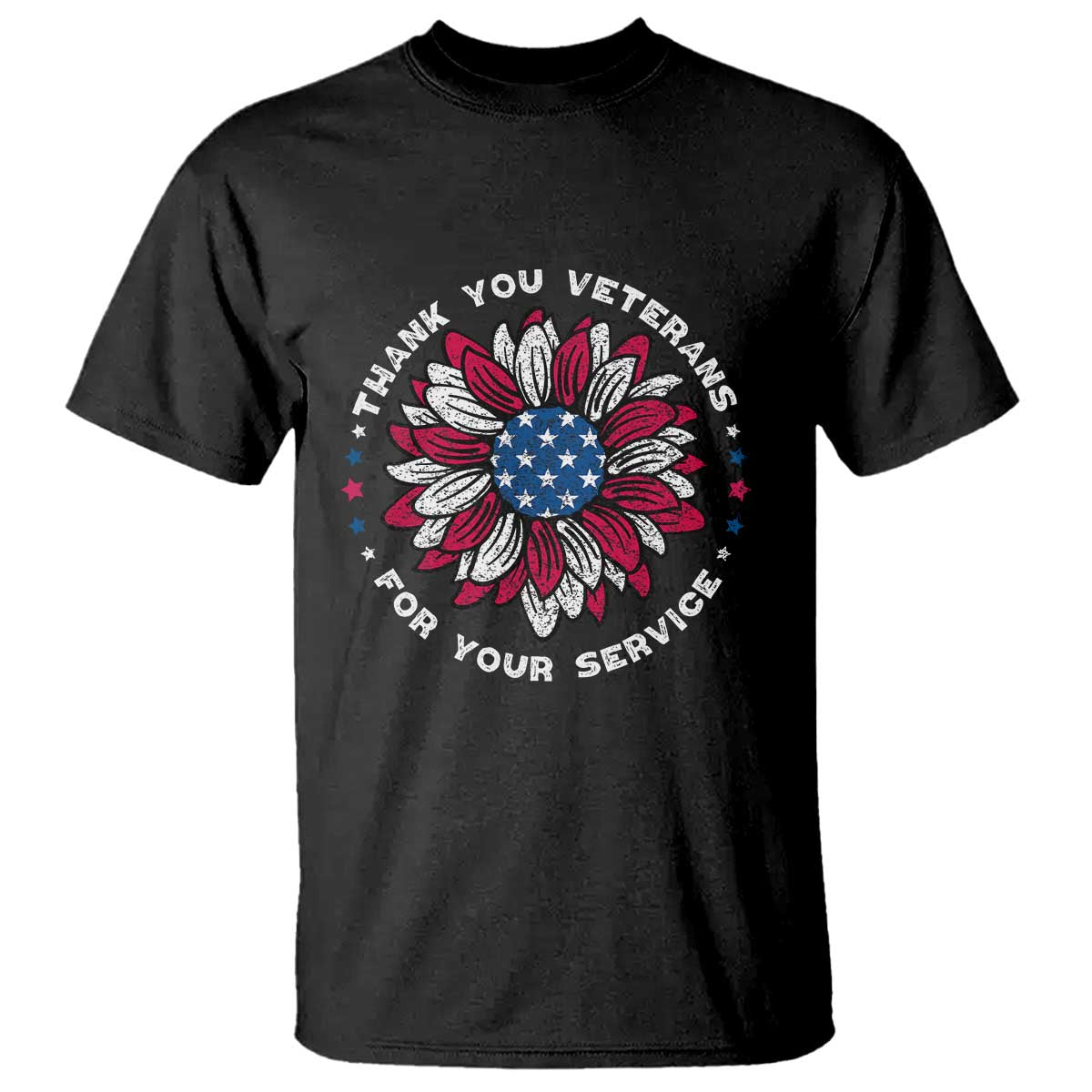 Thank You Veterans T Shirt American Flag Sunflower Military Tribute - Wonder Print Shop