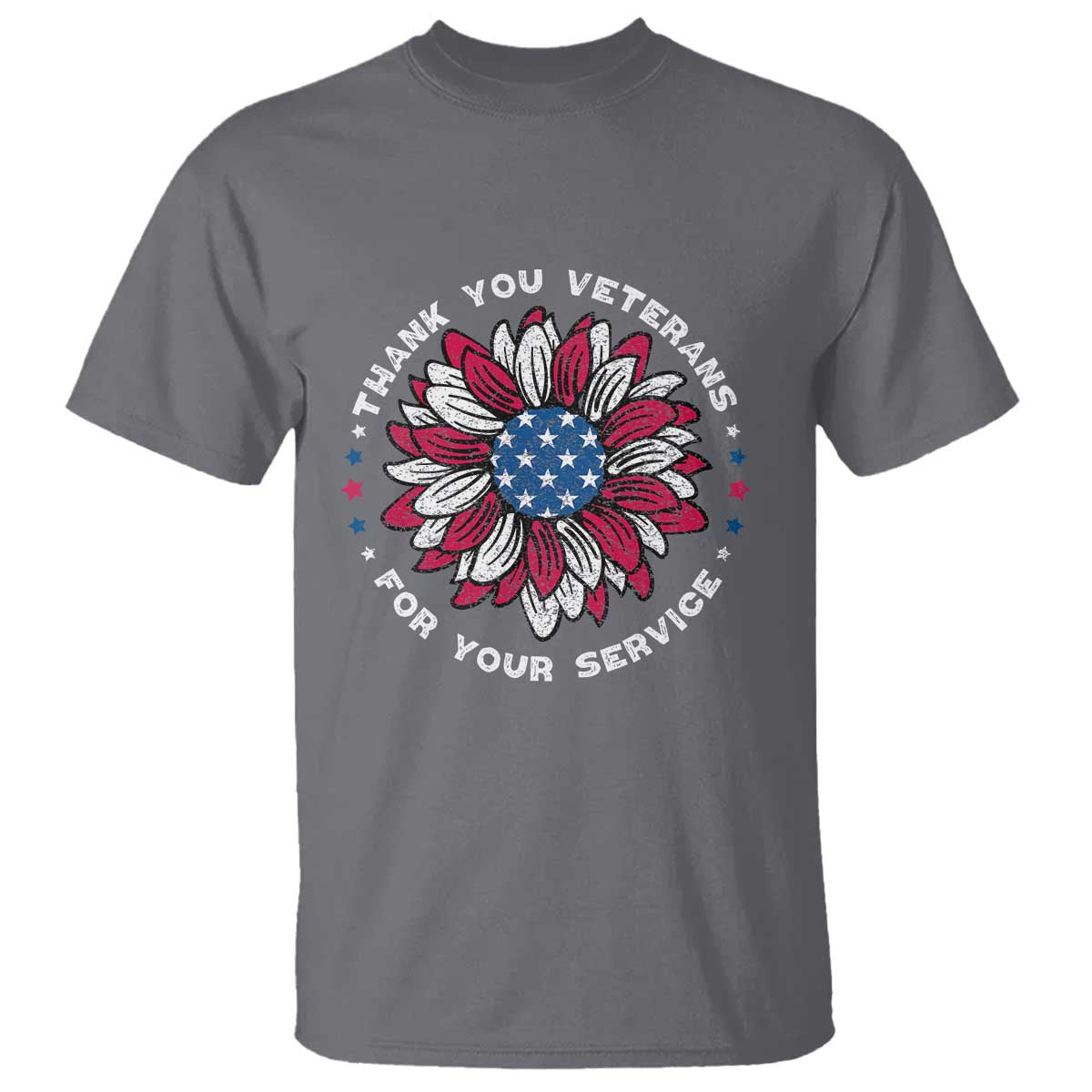 Thank You Veterans T Shirt American Flag Sunflower Military Tribute - Wonder Print Shop