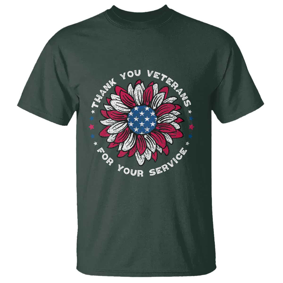 Thank You Veterans T Shirt American Flag Sunflower Military Tribute - Wonder Print Shop