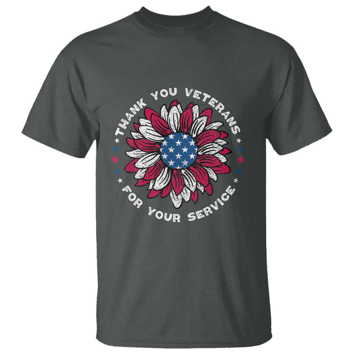 Thank You Veterans T Shirt American Flag Sunflower Military Tribute - Wonder Print Shop