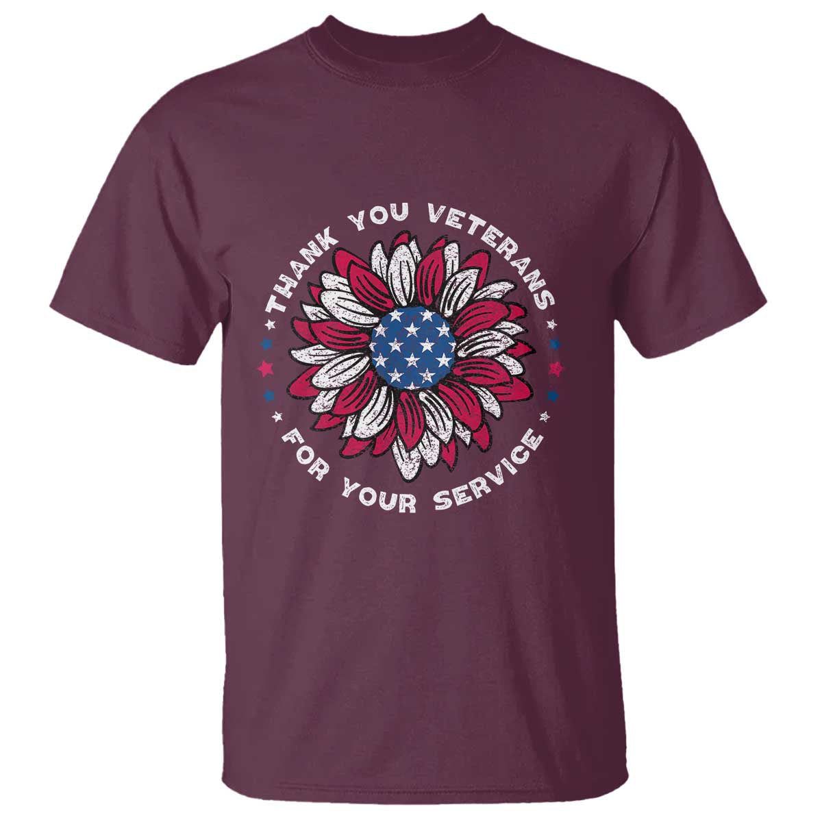 Thank You Veterans T Shirt American Flag Sunflower Military Tribute - Wonder Print Shop