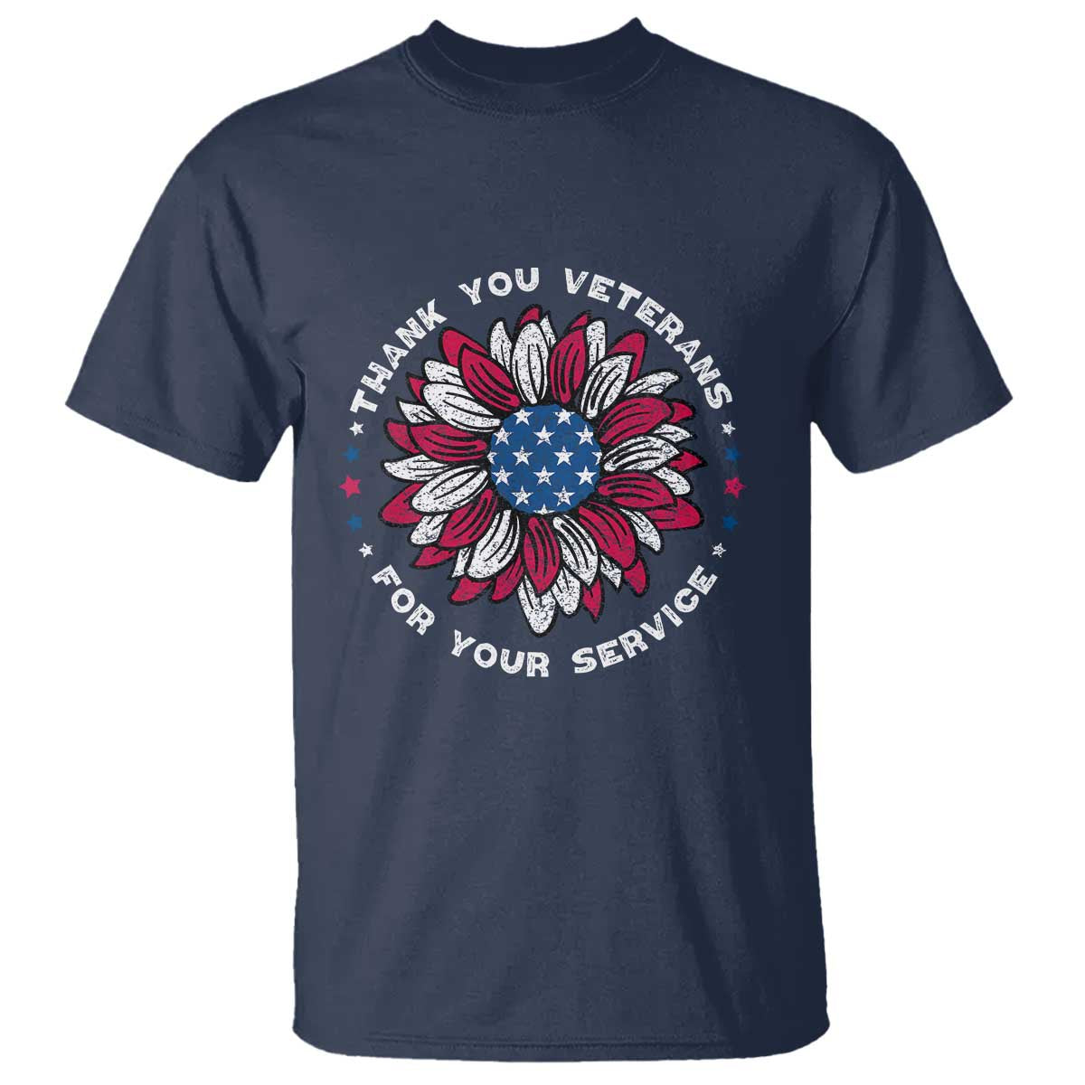 Thank You Veterans T Shirt American Flag Sunflower Military Tribute - Wonder Print Shop