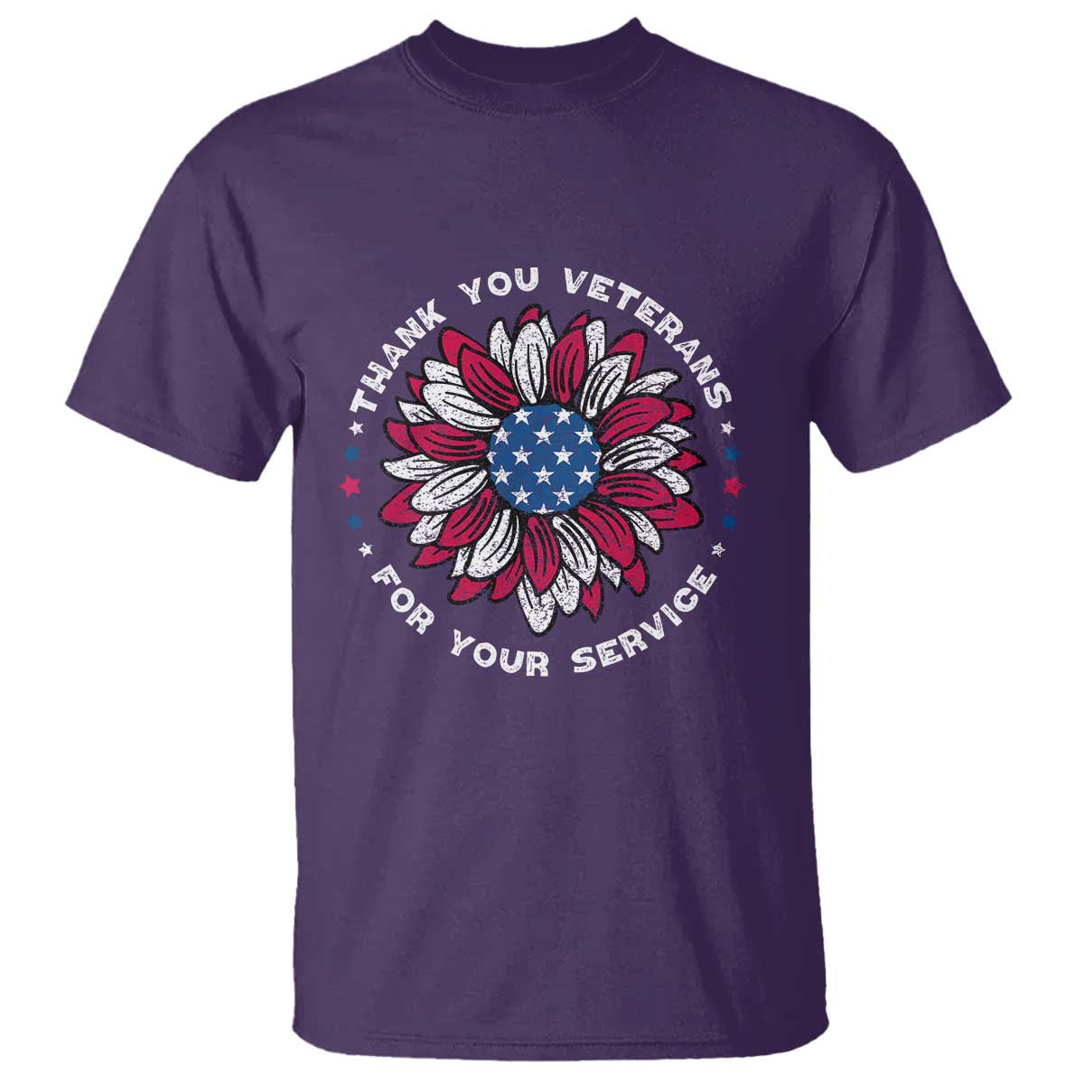 Thank You Veterans T Shirt American Flag Sunflower Military Tribute - Wonder Print Shop