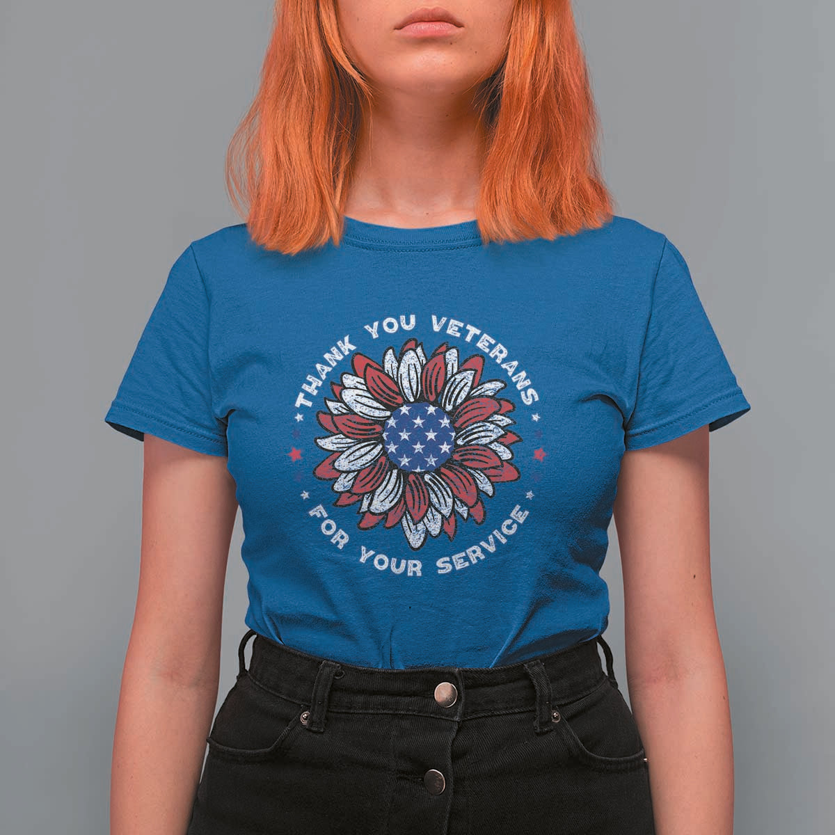 Thank You Veterans T Shirt For Women American Flag Sunflower Military Tribute - Wonder Print Shop
