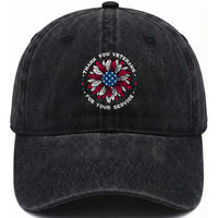Thank You Veterans Washed Cotton Baseball Cap American Flag Sunflower Military Tribute