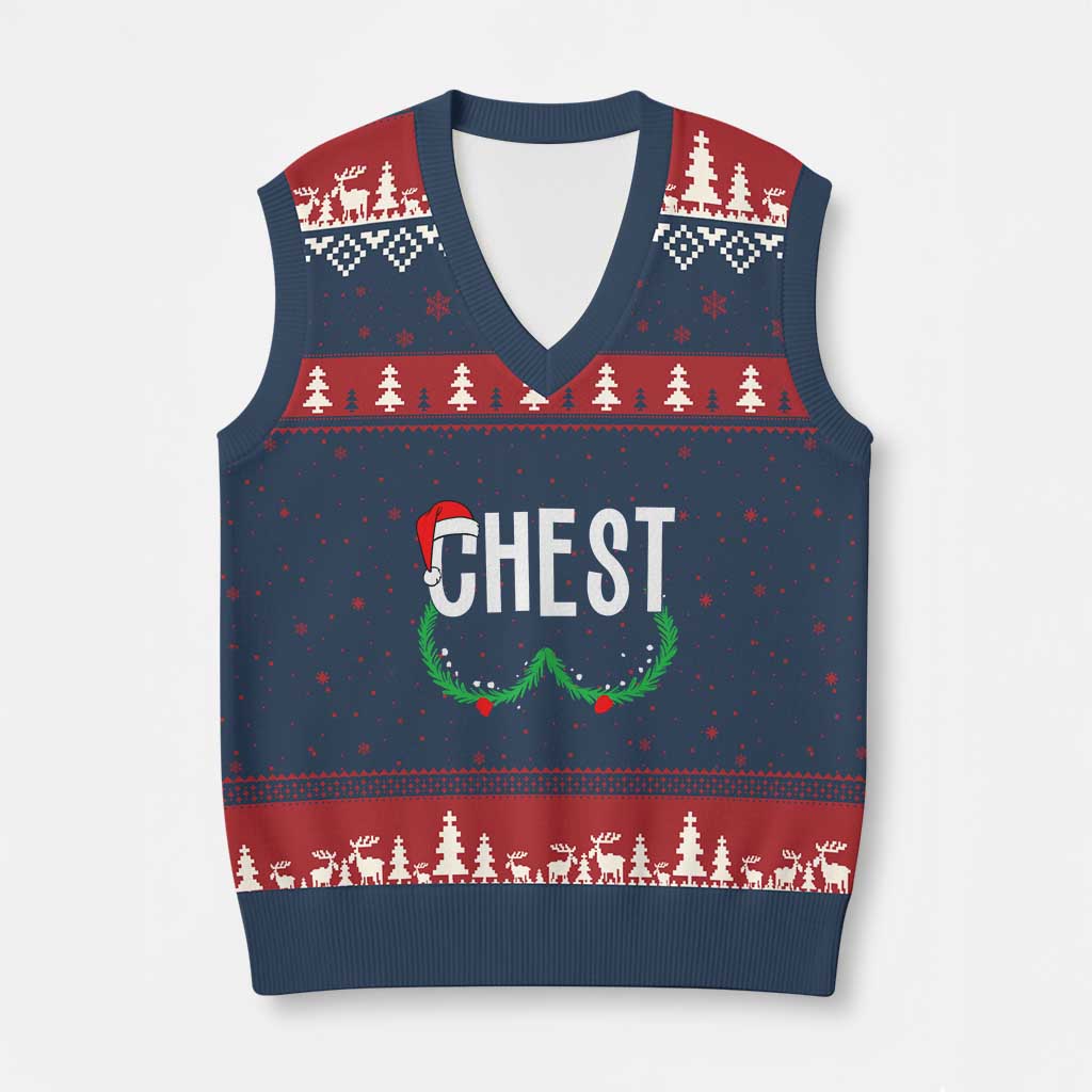 Xmas Matching Couple V-Neck Knit Sweater Vest Chestnuts Funny Xmas Chest - Wonder Print Shop