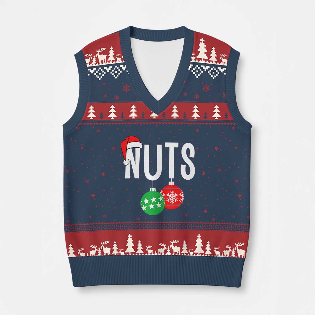 Xmas Matching Couple V-Neck Knit Sweater Vest Chestnuts Funny Xmas Nuts - Wonder Print Shop