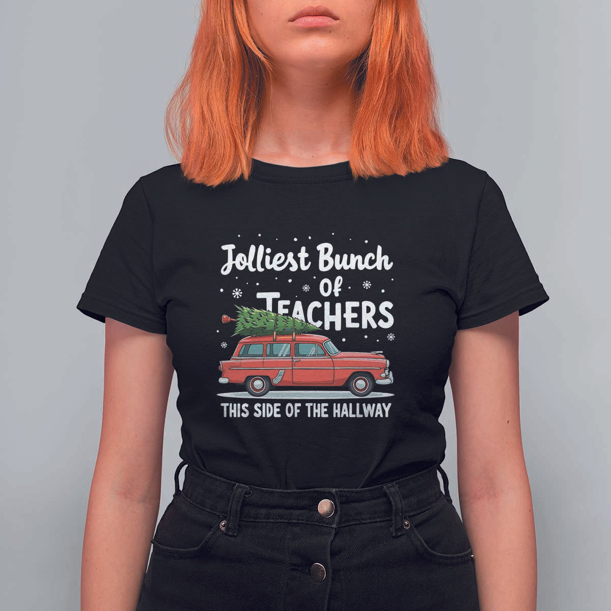 Funny Christmas Teacher T Shirt For Women Jolliest Bunch Of Teachers This Side Of The Hallway Xmas PJ Gift - Wonder Print Shop